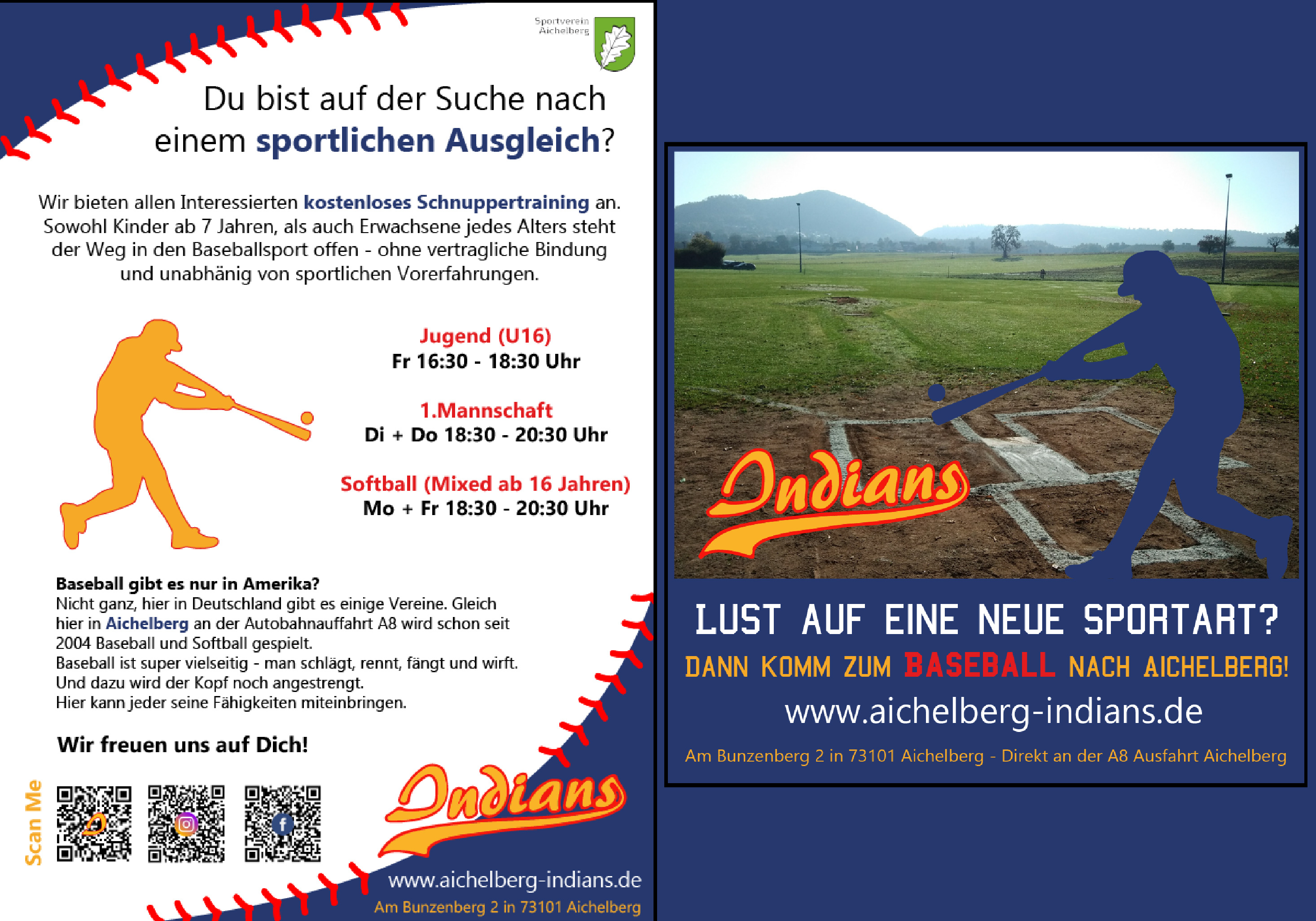 Werbeplakate (print und digital) für den Baseballverein Aichelberg Indians